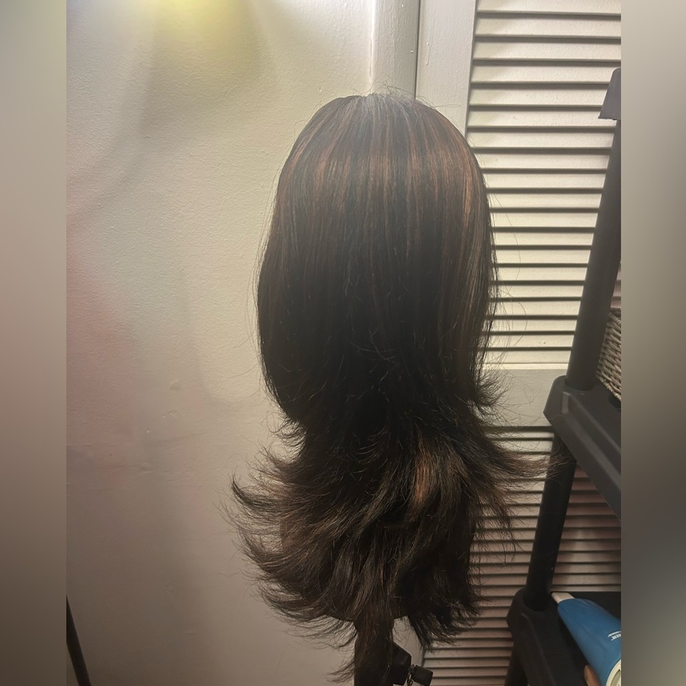 Drawstring pony tail with highlights